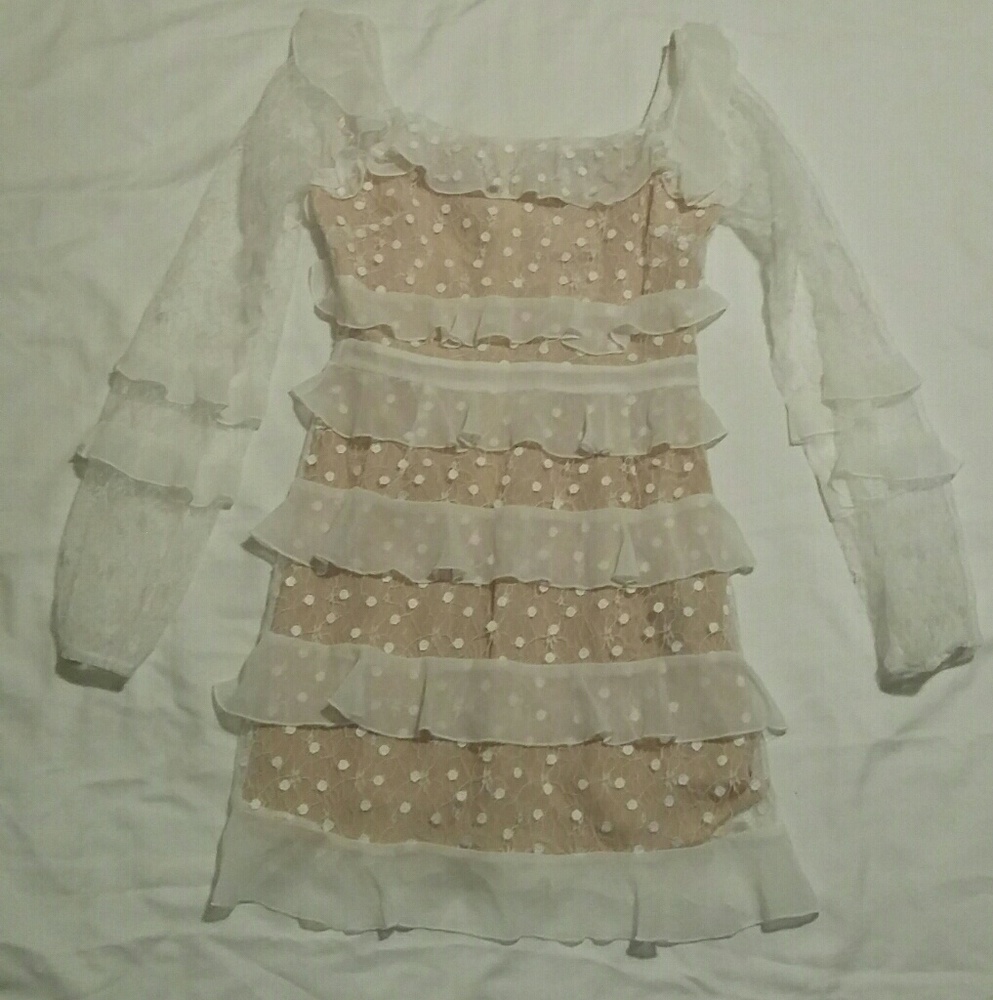 Forever 21 White Mesh Polka dot dress